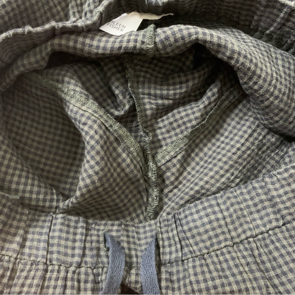 Eileen Fisher Womens green plaid seaweed 100% linen mid thigh shorts XL NWT - Picture 9 of 10